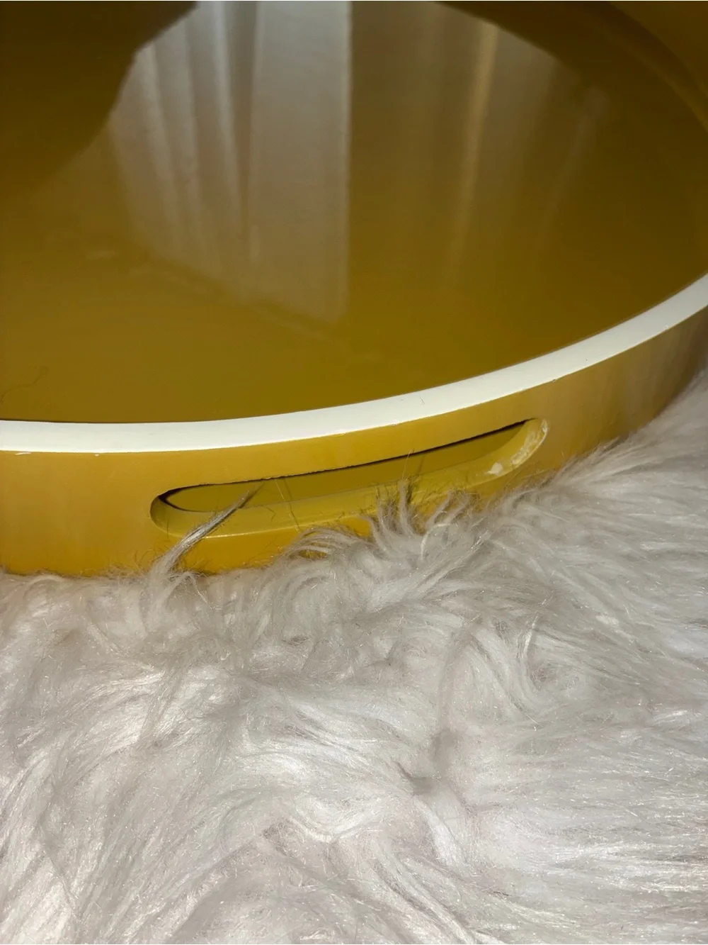 West Elm Large Lacquer Round Tray (21”) Round Mustard Yellow Serving Tray